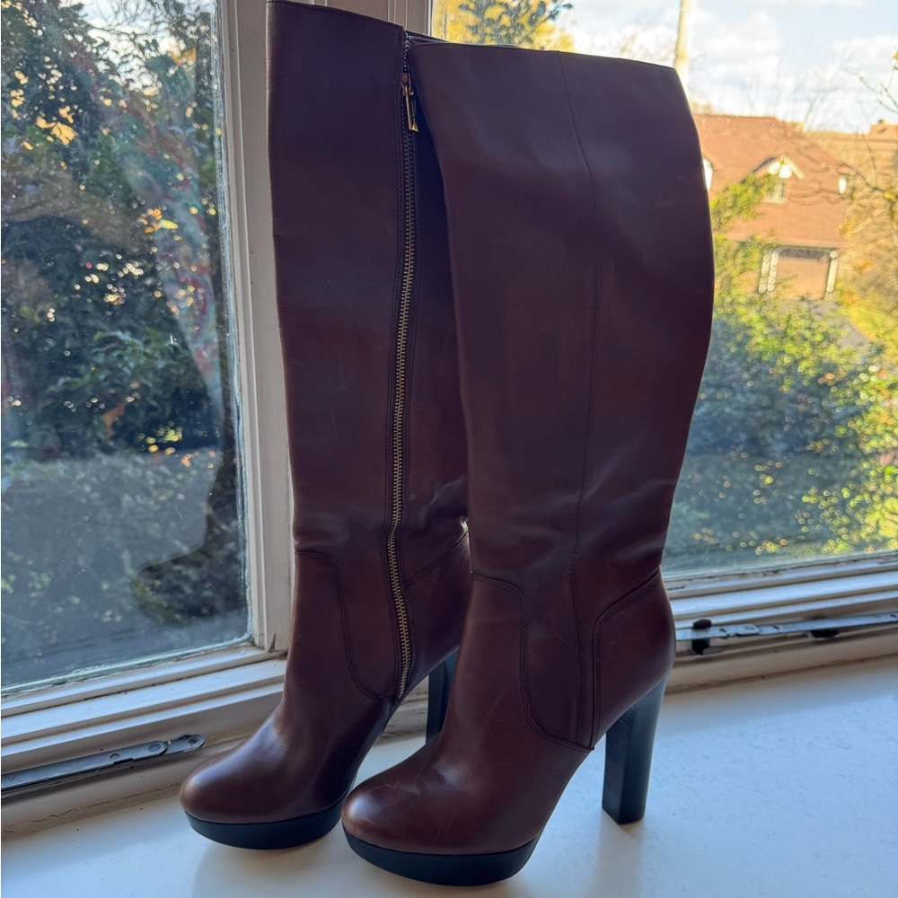 Michael Kors Brown Leather Knee-High Heeled Boots